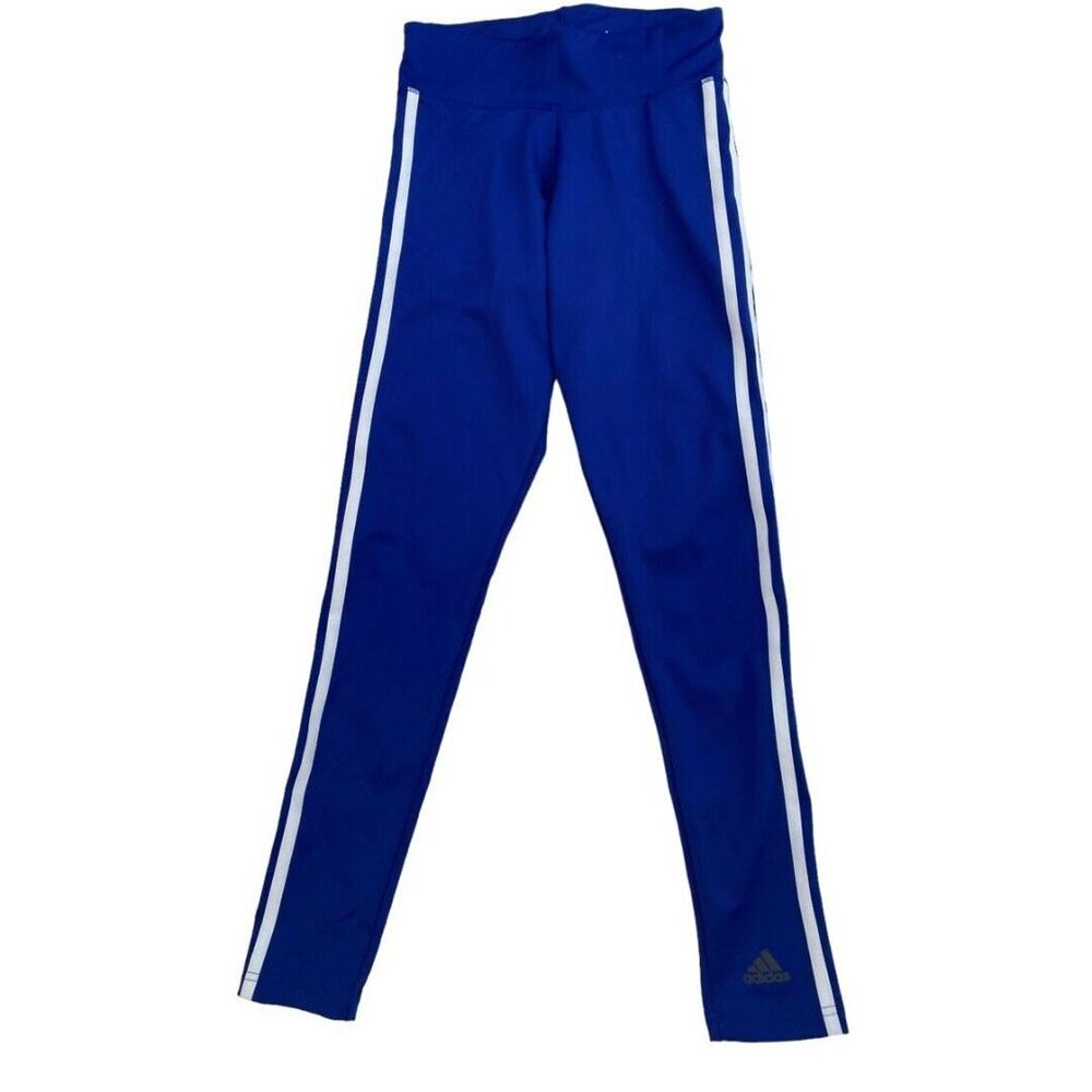 XS Adidas Blue Climalite Athletic Running Leggings White Trim - Picture 2 of 6